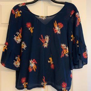 Madewell Silk Ruffle-Sleeve Top in Cactus Flower